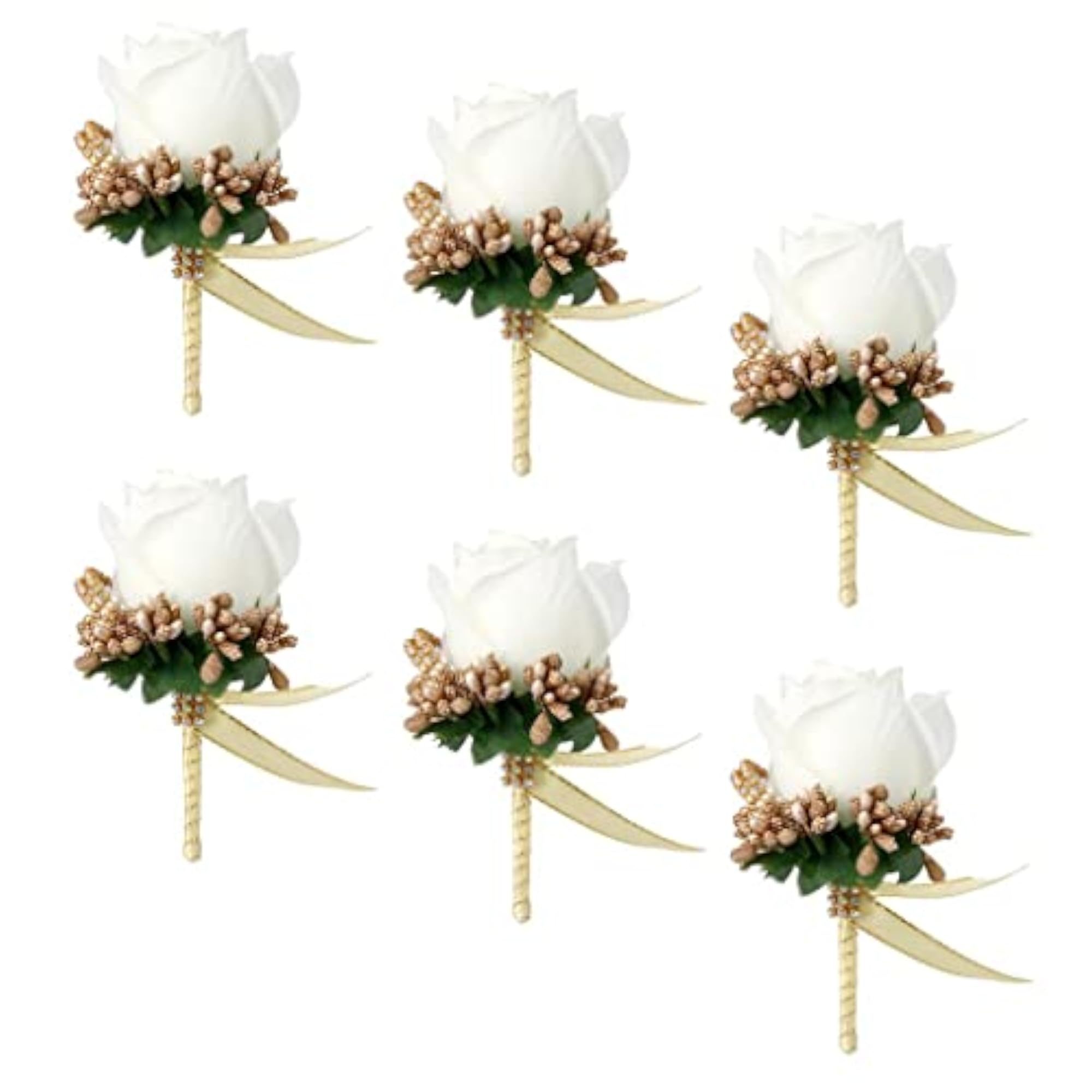 Stimulation Rose Flower Brooch Pin, White and Gold